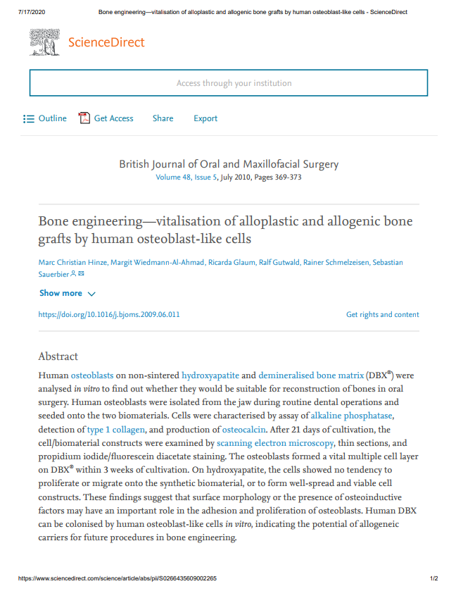 Bone engineering—vitalisation of alloplastic and allogenic bone grafts by human osteoblast-like cells - ScienceDirect